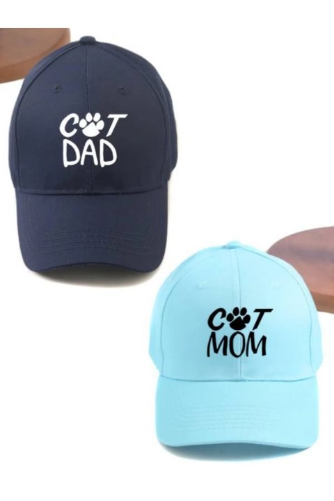 Cat Dad & Cat Mom 2'li Basic Beyzbol Kep Set
